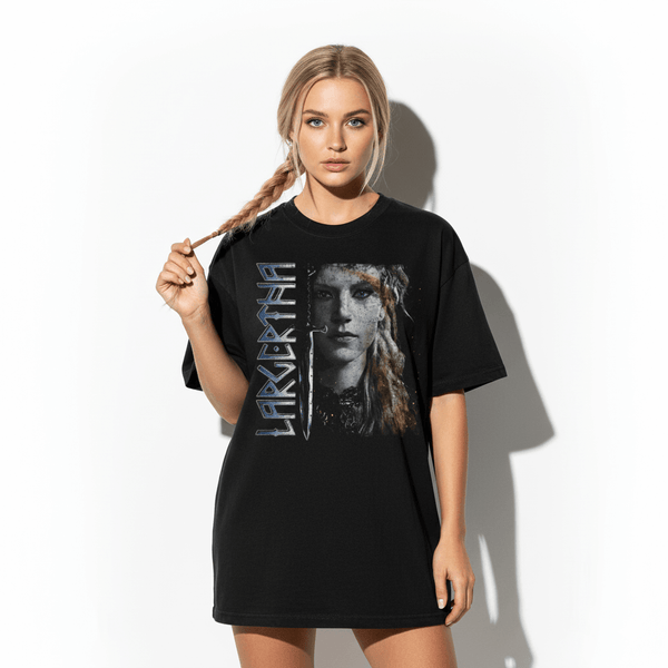 Vikings Graphic Tee featuring Lagertha from Vikings TV Show, perfect for fans to channel their inner Viking.