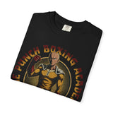 One Punch Man Hero's Gym Boxing Academy T-Shirt featuring Saitama design on black fabric.