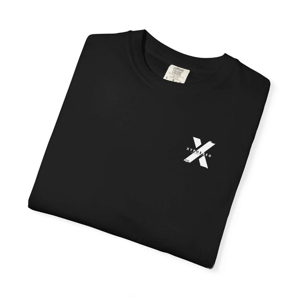 Women's Pump Cover Oversized T-Shirt folded black shirt with white logo design, perfect for gym and streetwear.